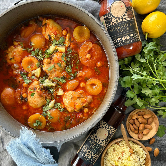 Moroccan Apricot Chicken + Chickpeas w/ Almond Couscous