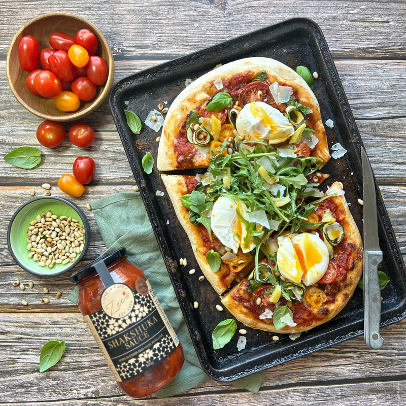 Shakshuka Eggs Pizza With Poached Eggs