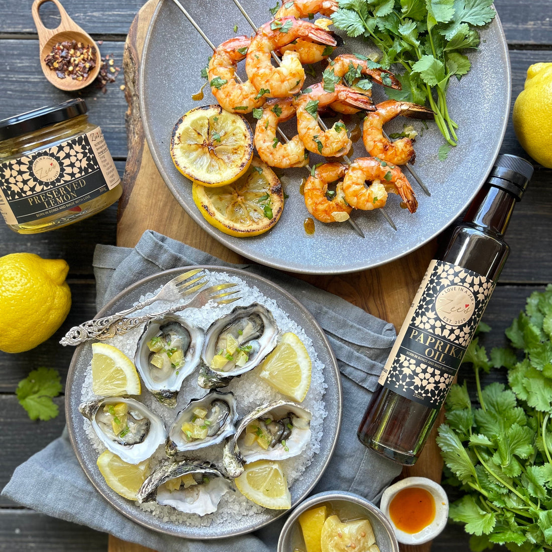 Paprika Oil & Preserved Lemon BBQ Prawns