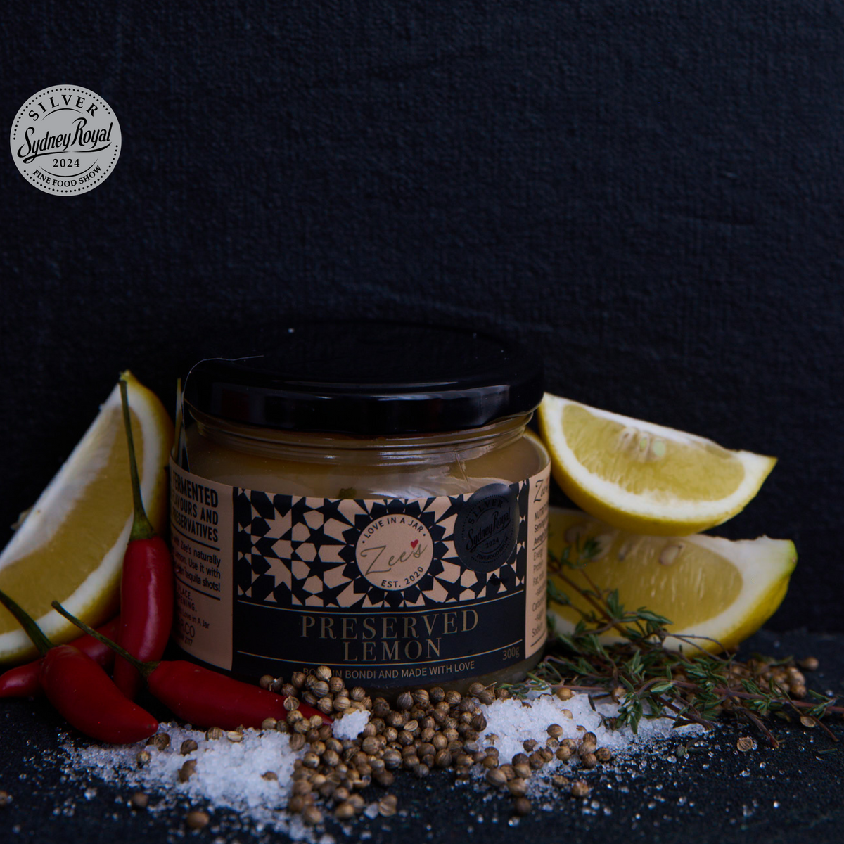 Award-winning Moroccan preserved lemons handcrafted in Australia by Zee's Love in a Jar.